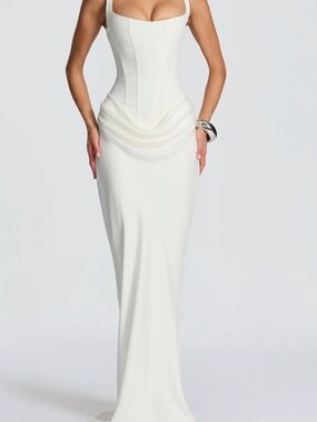 Sculpted White Corset Maxi Dress